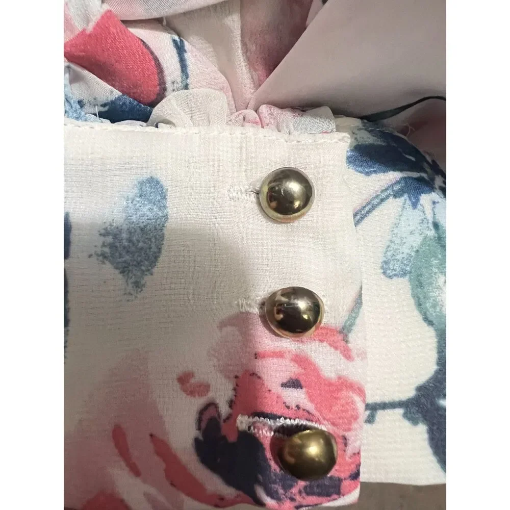 RICARICA Ivory Pink Blue Floral Maxi Dress Medium Boho Romantic Tie Waist Lined - Picture 6 of 8